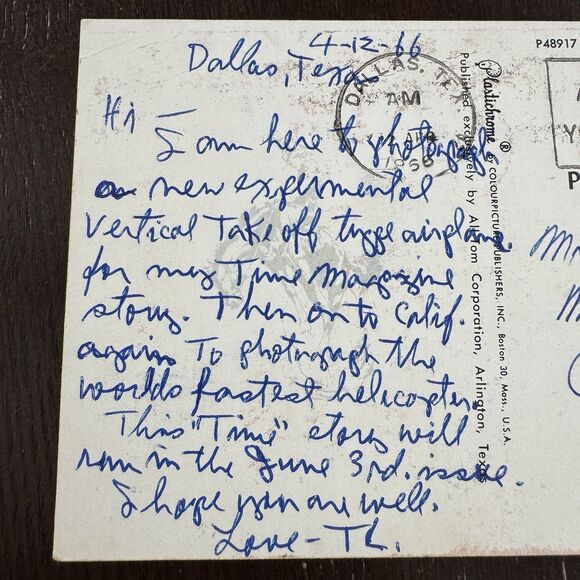 Postcard From Time Magazine Photographer Covering Vertical  Flight & Helicopter - Picture 3 of 4